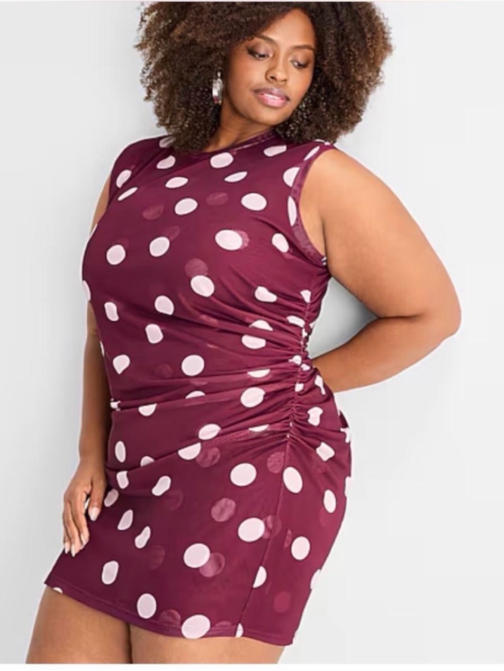 Ashley Graham Womens Plus Crew Neck Sleeveless Dots Bodycon Dress